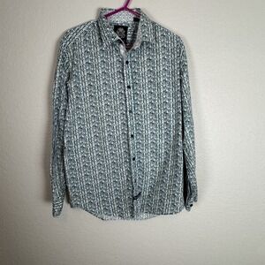 English Laundry Men's XL Long Sleeve Button Down Shirt Blue Paisley Stripe Cuff